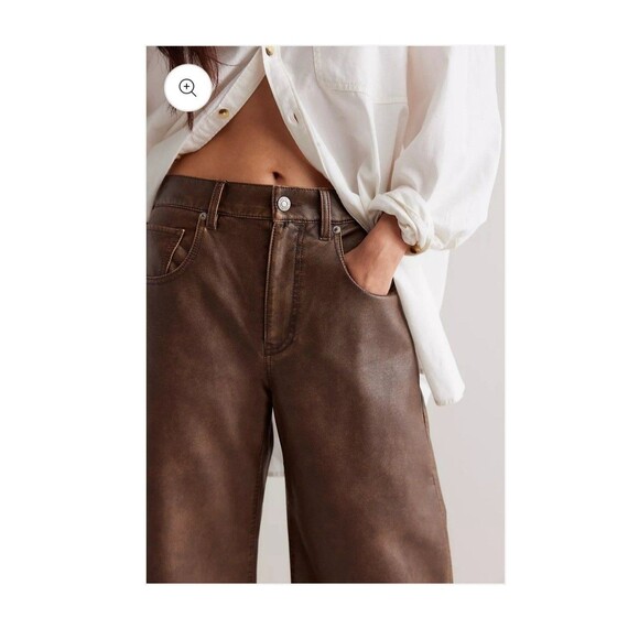 We The Free Misha Vegan Pants Size 28 — Brown Barrel Silhouette Vegan Leather - Picture 9 of 10